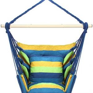 Hammock Chair Hanging Rope Swing Chair-Large Hammock Chair with Detachable Metal Support Bar Hammock Chair Swing Seat for Yard, Bedroom, Porch, Indoor or Outdoor Spaces.