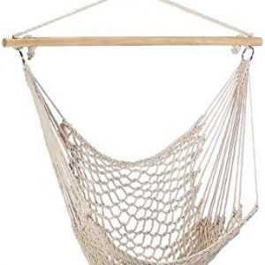 Square-Villa | Porch – Patio – Tree Swinging Hanging Hammock Chair | Spun Cotton Netting – Wood Spreader Rod – Metal Hanging Loop