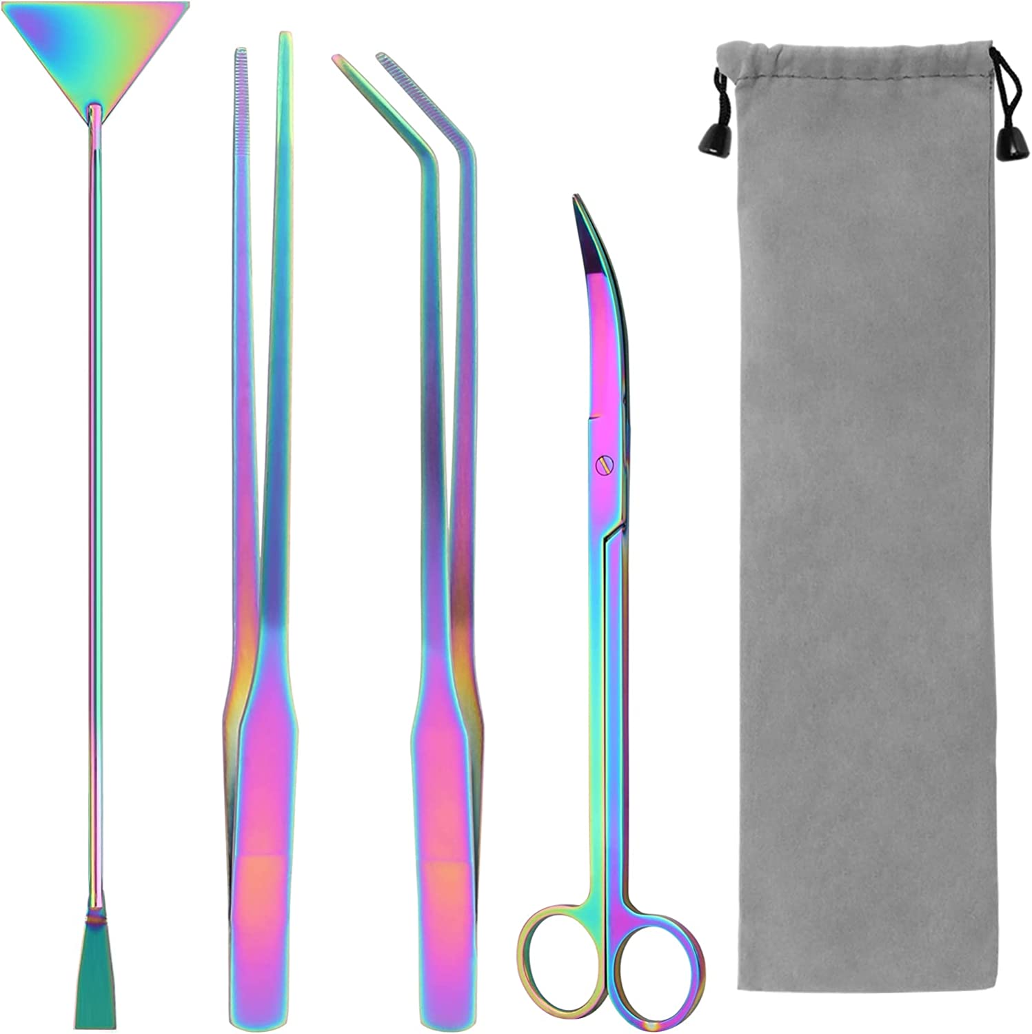 Liveek Aquarium Aquascape Tools Kit 15 in, 4in1 Anti-Rust Aquatic Plant Aquascaping Tool Stainless Steel Silver Tweezer Scissors Spatula for Aquarium Tank Clean.