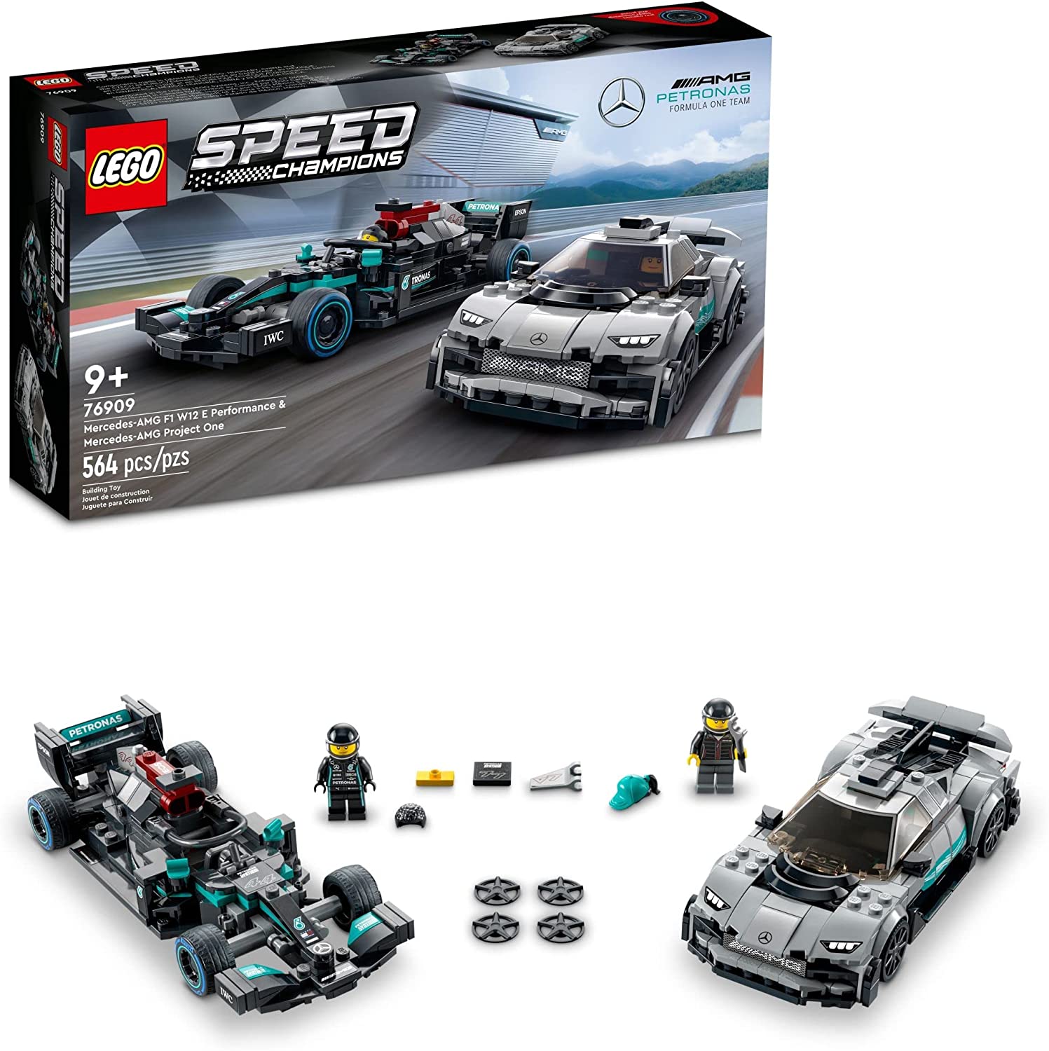 LEGO Speed Champions Mercedes-AMG F1 W12 E Performance & Mercedes-AMG Project One 76909 Building Kit; for Ages 9+ (564 Pieces)  Toys & Games