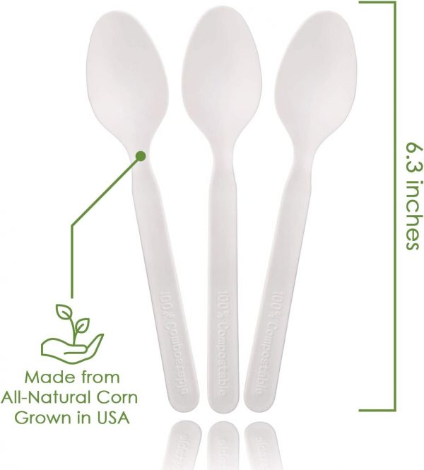 100% Compostable Spoons - 140 Large Disposable Utensils (6.3 in.) Eco Friendly Durable and Heat Resistant - Image 5