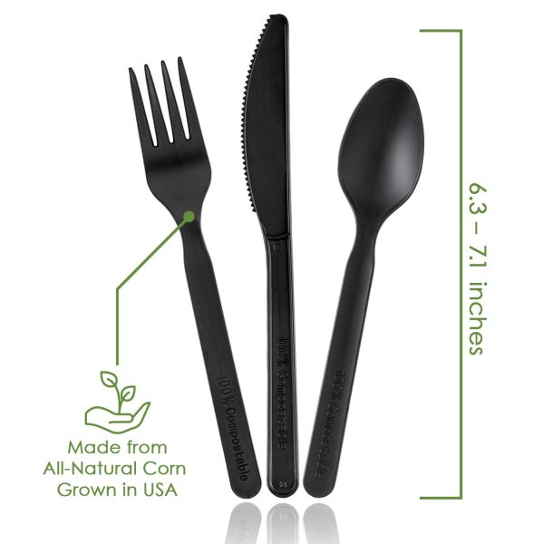 100% Compostable Forks Spoons Knives Cutlery Combo Set - 380 Large Disposable Utensils (7 in.) Eco Friendly Durable and Heat Resistant - Image 4