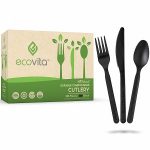 100% Compostable Forks Spoons Knives Cutlery Combo Set – 380 Large Disposable Utensils (7 in.) Eco Friendly Durable and Heat Resistant