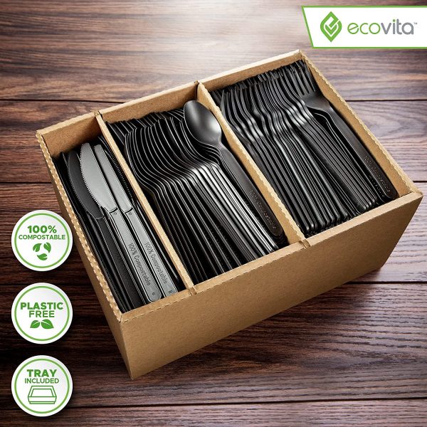 100% Compostable Forks Spoons Knives Cutlery Combo Set - 380 Large Disposable Utensils (7 in.) Eco Friendly Durable and Heat Resistant - Image 5