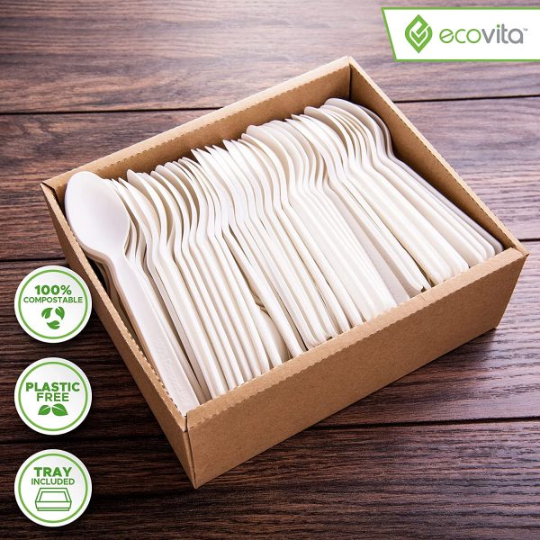 100% Compostable Spoons - 140 Large Disposable Utensils (6.3 in.) Eco Friendly Durable and Heat Resistant - Image 6